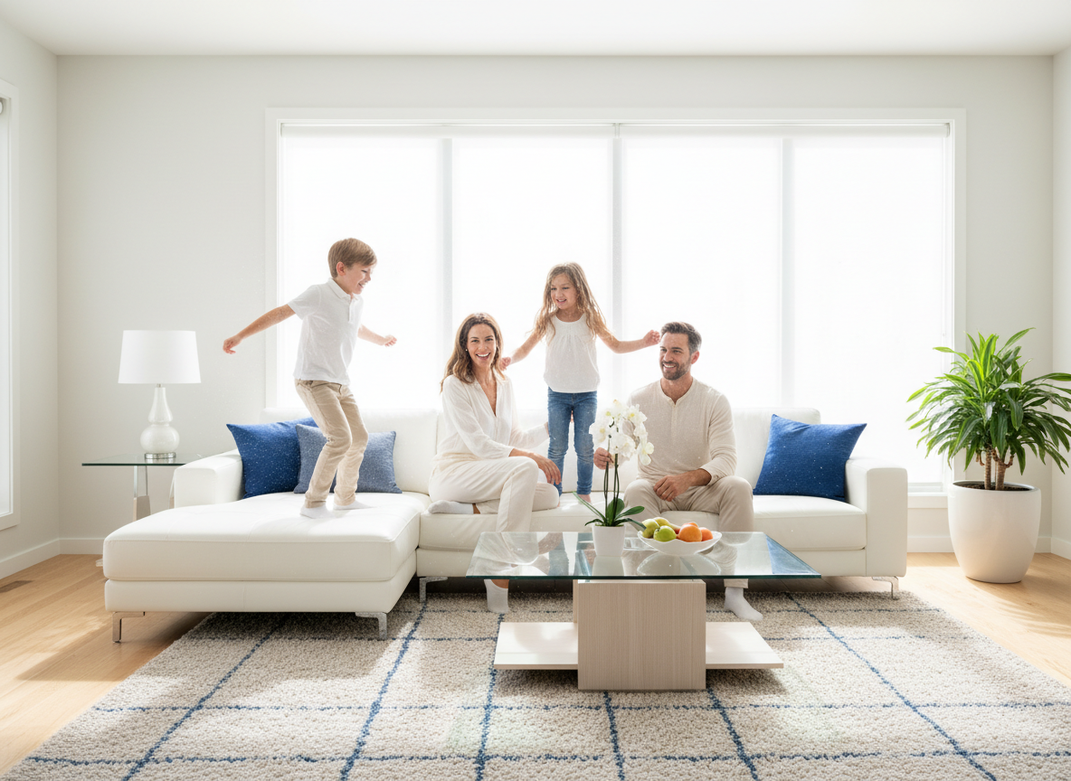 Família feliz em um ambiente limpo e saudável